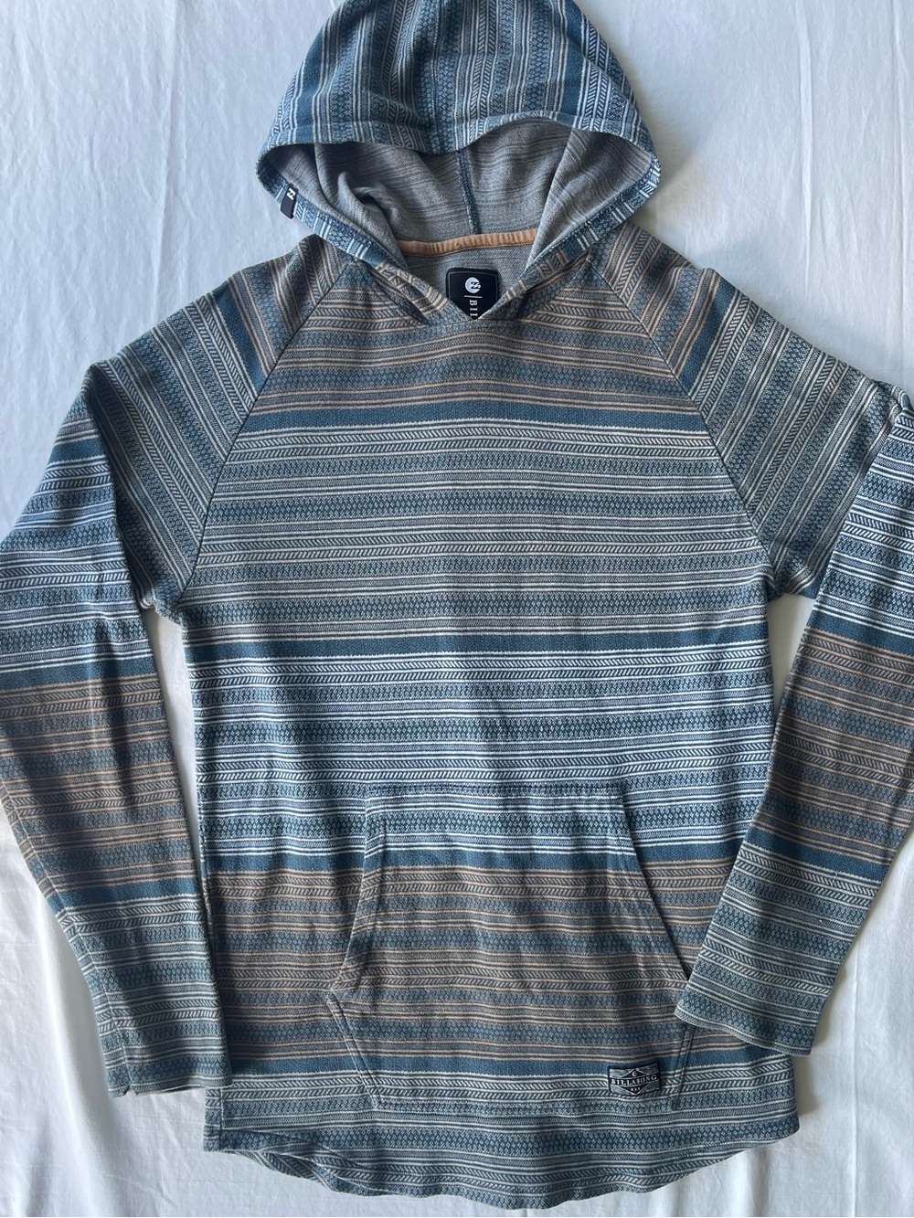 Billabong Striped Hooded Pullover in Blue and Tan